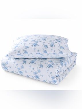 LoveShackFancy Floral Duvet Cover + Sham Set 100% Cotton Blue Twin/TXL
